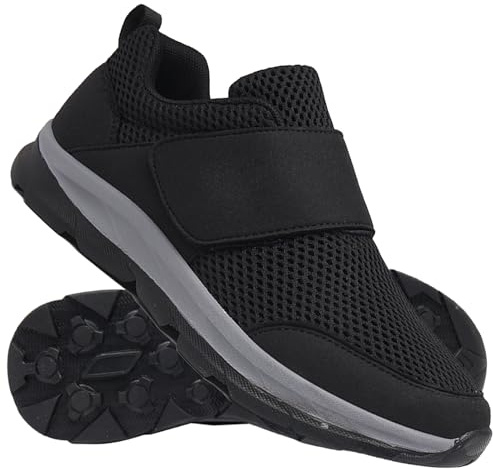 AZMAHT Pantofole Leggere con Strappo Scarpe Diabetiche per Uomo Scarpe Ortopediche Slip-on Chiusura Regolabile Scarpe da Passeggio con Sostegno dell'Arco Plantare Terapeutico,Nero,42/260mm