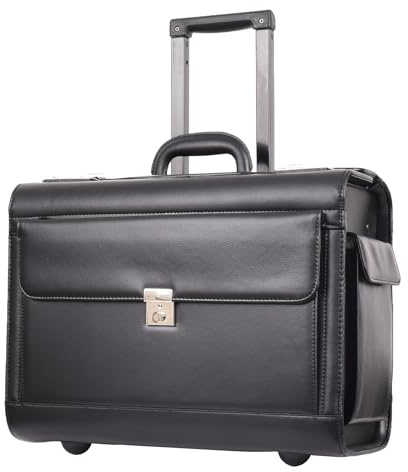 A1 FASHION GOODS Pilot - Maletas de Piel Sintética con Ruedas (tamaño grande), Black, Carry-on 20'', Estuche Pilot