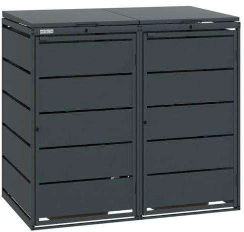 MBOX24 Classic 2er Mülltonnenbox für Mülltonnen bis 240 Liter, aus verzinktem Stahl, 1er Metall Mülltonnenverkleidung in Anthrazit, robust & wetterfest