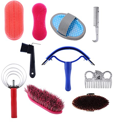 10-teiliges Pflegeset für die Pferdepflege, Equestrain-Bürste, Striegel, Pferdereinigungswerkzeug-Set, Pferdepflege-Set