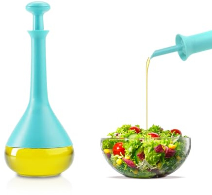 Avilia Botella dispensadora para aceite y vinagre turquesa de cristal y plástico resistente 275 ml – Ideal para mantener tu cocina limpia gracias al tapón antigoteo – 3 partes extraíbles fáciles de