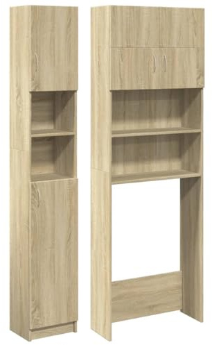 vidaXL Badmöbel Set 2-TLG., Badschrank mit Stauraum, Waschmaschinenschrank für Badezimmer, Hochschrank Badezimmermöbel, Sonoma-Eiche Holzwerkstoff