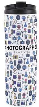 Photographer Travel Mug - Novelty Photography & Film Gift - Reusable Stainless Steel Vacuum-Sealed Double-Walled Hot/Cold Drinks Travel Flask 500ml (16 fl oz)