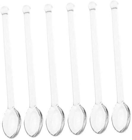 OKUMEYR 6 cucchiai di vetro per mescolare in vetro, bastoncini di vetro, cucchiai da caffè, per bevande, cucchiai da caffè, cucchiai di miscelazione in vetro, per yogurt, in vetro trasparente