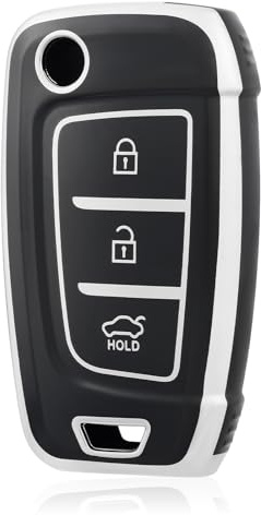 OFF WE GO Autoschlüssel Hülle Schlüssel Hülle Schlüsselhülle Cover für Hyundai i10 i20 i30 i35 i30n i40 ix20 ix35 i30n NX4 Kona Tucson Azera Schlüsselbox Schlüsselcover Schutz Gehäuse, Schwarz Silber