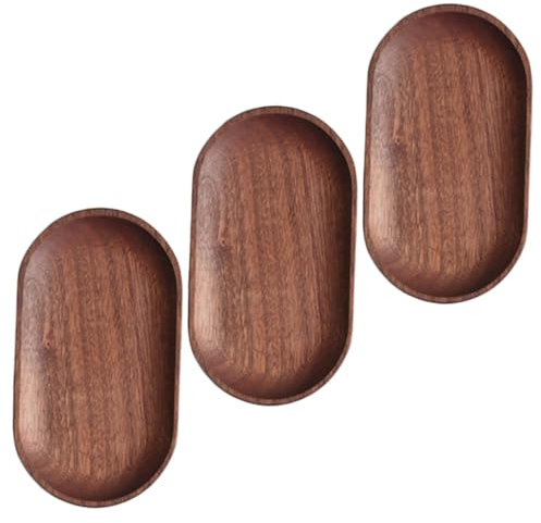 ABOOFAN 3pcs Oval Wooden Tray Set 18cm Small Serving Tray Food-Grade Solid Wood Decorative Desktop Fruit and Cake Holder for Party and Home