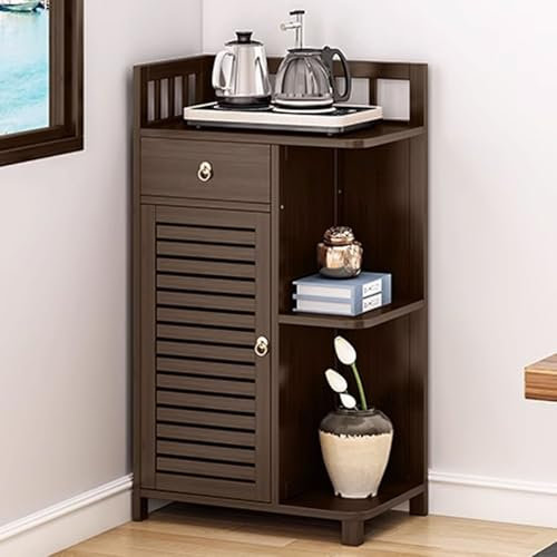 Eckschrank Klein Belastbar Bis Zu 60 Kg Bambusmaterial Freistehender Eckschrank Mehrere Speicheroptionen Top Zaun Lagerung für Wohnzimmer, Heimbüro, Flur(Multi-Colored,50 * 30 * 88CM)