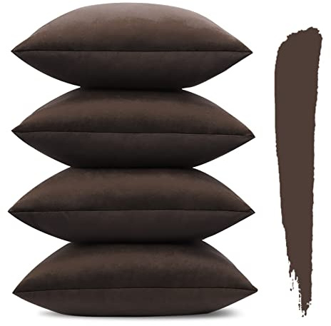 Sungeek Set med 4 dekorativa kuddöverdrag enfärgade mjuka sammetskuddöverdrag med osynlig dragkedja fyrkantiga kuddöverdrag för soffa bil uteplats sovrum vardagsrum 50 x 50 cm chokladbrun