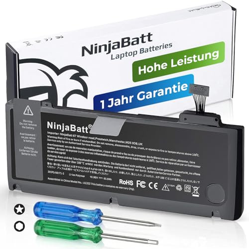 NinjaBatt Akku für Apple MacBook Pro 13 A1322 A1278 Mitte 2012 2011 2010 | Passt zu Frühzeitig 2011 Spät 2011 2009 – 63.5Wh 10.95V hohe Kapazität