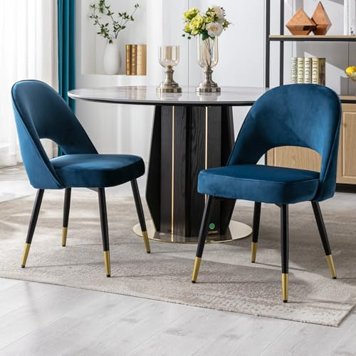 Ya-Home Set di 2 Sedie da Pranzo Sedie da Cucina in Velluto Poltrona da Cucina con Gambe in Metallo Sedie da Salotto Imbottite per Sala da Pranzo/Soggiorno, Blu