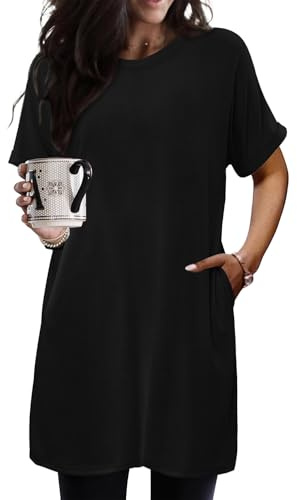 KISSMODA Womens Short Sleeve Tunic Tops for Leggings Basic Summer Long Shirts Fashion Loose Clothes