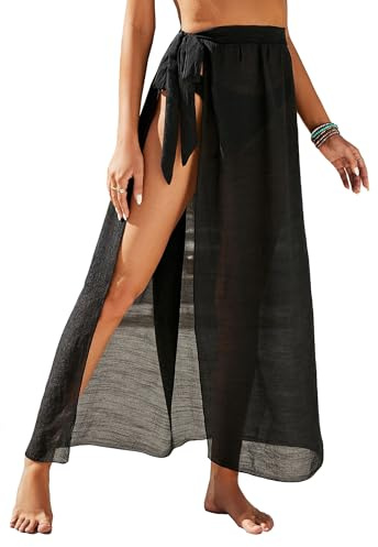 Koerye Damsarong pareo för stranden chiffong baddräkt omlottkjol strand kjol kvinnor sommar bikini täcka upp lång strandklänning sarong pareo för strandsemester, svart, one size