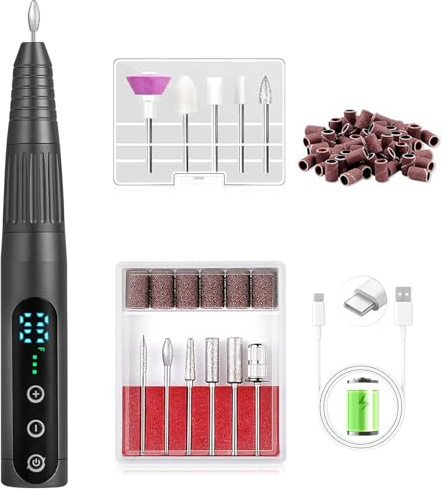 Electric Nail Drill 35000RPM,WEIKILLY Rechargeable Cordless Nail File,Professional Acrylic Gel Electric Nail Drill Machine for DIY Manicure and Pedicure,Portable Home Travel or Salon Use (Grey)