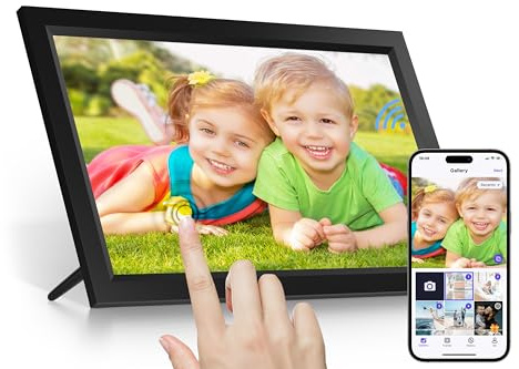Cadre photo numérique WiFi 15,6, écran tactile HD IPS 1366 x 768, mémoire de 32 Go, rotation automatique, montage mural, partage de photos/vidéos instantanément via l'application depuis n'importe où