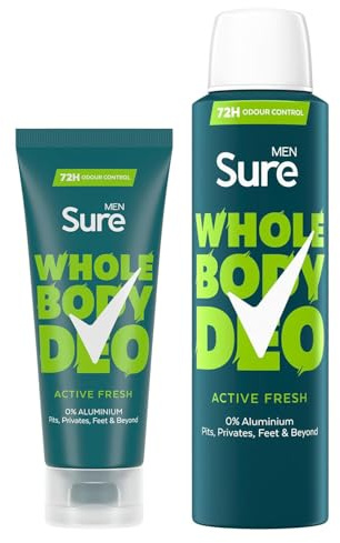 Sure Whole Body Active Fresh Bundle of Men Deodorant with Body Spray 150ml and Deodorant Cream 75 ml with Aromatic Herbal, Citrus and Woody Scent Provides 72-Hour Odour Control
