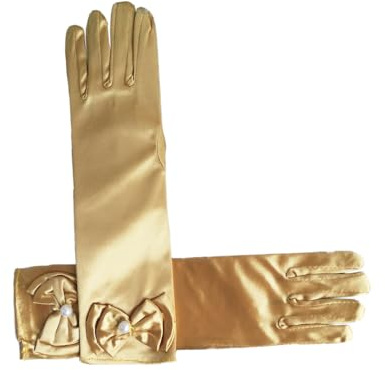 Blausky 1 Paar Kinder Lange Handschuhe,Satin Prinzessin Handschuhe Mädchen Gloves Abendhandschuhe mit Schleife Blumenmädchen-Handschuhe für Geburtstag Urlaub Tee-Party Hochzeit 29cm,Gold
