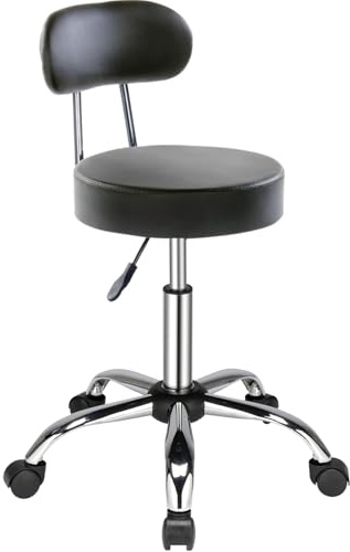 LEADZM Rollhocker Drehhocker Praxishocker Arbeitshocker Bürohocker Hocker 360° Drehbar mit höhenverstellbaren 5 Rollen (1, Rund mit Rückenlehne)