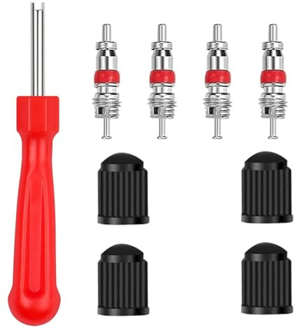QZKJQDD Ventileinsatzentferner Set, Autoventil Schlüssel, Reifenventil Werkzeug, Einzelkopf Ventilkern Entferner, Ventileinsatzentferner mit 4 Ventileinsätzen, für Auto, Motorrad, Fahrrad.