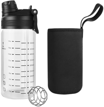 TONGRANG-LIFE Glas-Shaker-Flasche mit breiter Öffnung, 567 g / 600 ml, 2-in-1 Trink- und Strohhalm-Deckel für Saft und Sporternährung