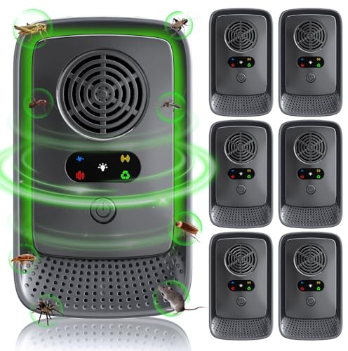 6 Packs Ultrasonic Pest Repeller with 4 Modes, Indoor Electronic Plug-in Pest Control for Roaches, Mice, Spiders, Mosquitoes, Safe for Humans & Pets