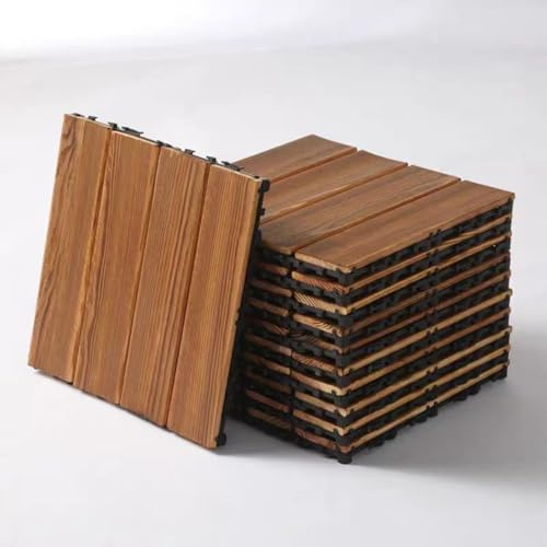 Lot de 36 Lames de Parquet en Bois Massif 30 X 30 CM, pour Terrasse en Bois Dur, à Emboîter Soi-Même,C,18PCS