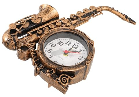 MUCKLILY Horloge de Table Créative Forme de Saxophone Pendule Silencieuse pour Bureau et Chambre Design Rétro Moderne Décoration Compacte pour Étudiants et Amateurs de Musique