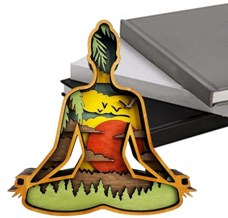 Eojpdji Statua Yoga - Oggetti Artigianali per la Meditazione,Ornamento Legno per Scrivania Decorazione Libreria per Scrivania Sala da Pranzo