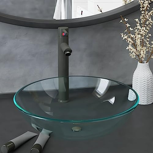 Générique Lavabo de Bain avec Robinet et Drain à Poussoir Verre trempé,Quincaillerie,Plomberie,Équipements sanitaires,Éviers & lavabos,Lavabos,Transparent,8.08 KG,3098442
