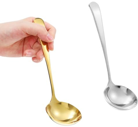 2 Pcs 7.9 Inch Small Ladle Small Gravy Soup Ladles Gold Silver Gravy Ladle 18/10 Stainless Steel Sauce Ladles for Spooning Sauces or Gravies