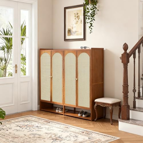Warmiehomy Shoe Cabinet with Doors, Shoe Storage with 2 Doors for Hallway | Shoe Rack Cabinet Freestanding 6-Tier Shoe Storage Cabinet for Entryway, Living Room, Brown