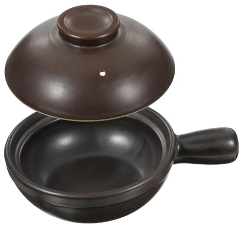 650ml Cazuela Tradicional Cerámica Tapa Marrón de Sopa y Arroz | Calentamiento Rápido, Diseño de Asa Única, Resistente al Calor, Uso Doméstico para Comidas Familiares