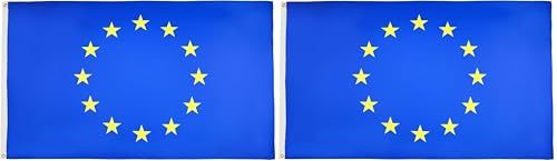 AZ FLAG - Drapeau Europe - 90x60 cm - Polyester léger - Drapeau Européen - Union Européenne - Ue Avec Oeillets Métalliques Intégrés - 40g (Lot de 2)