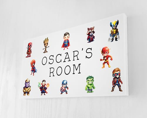 Personalised Children’s Door Sign – Superhero Style Design – 180mm x 100mm – 10mm Thick Foam Board – Kids Bedroom & Nursery Door Plaque