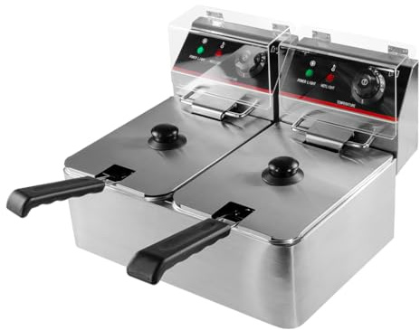 Mega-M Friteuse gastronomique 2x4 l 2x2 kW inox 230 V | 2 chambres - Capacité de 8 l - En acier inoxydable - Couvercle réglable - 230 V - Pour la restauration