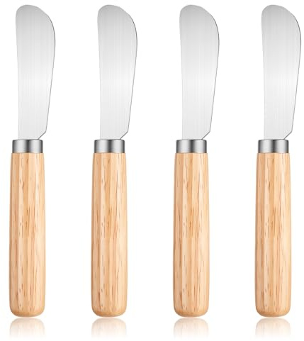 Yuomeaz 4 Pcs Butter Spreader, Wooden Handle Butter Spreaders, Stainless Steel Cream Cheese Spreader for Smooth Spreading Jam, Peanut, Bagels, Sandwiches