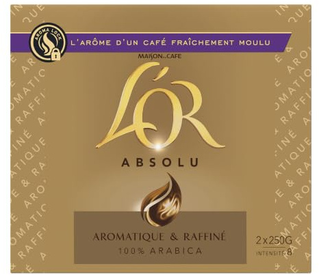 L'OR Absolu Café Moulu - Intensité 8 (2 x 250g) | 100% Arabica