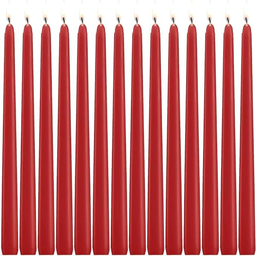 14 Pack Red Taper Candles - Taper Candles 12 Inch Dripless, Smokeless & Unscented - 10 Hours Long Burning - Hand Poured Tall Candlesticks - Ideal for Weddings, Dinner Parties, and Home Decor