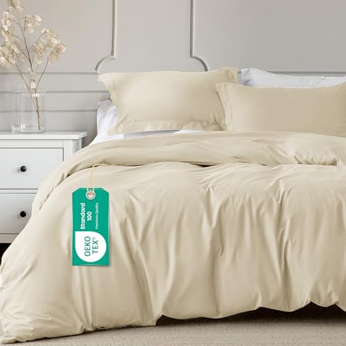 Linens World 200 Thread Count 100% Egyptian Cotton Duvet Quilt Cover Bedding Sets with Pillow cases (Cream, Super King)