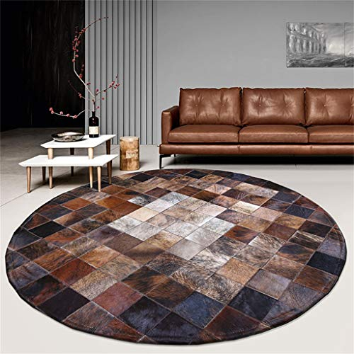 Teppiche für das Home Office Wohnzimmer, Kuhfell Teppich, runder Lederteppich, Teppich 100-180cm in Durchmesser, Braun