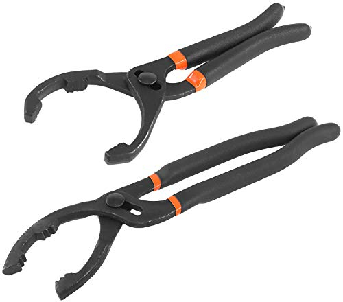 GLARKS 2Pcs 10 and 12 Long Handle Grip Oil Filter Pliers Set Adjustable Angle Hand Oil Filter Wrench for Auto Motorcycle and Trucks Use