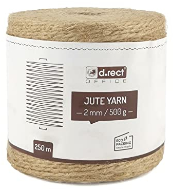 D.RECT Corda in Juta | Rotolo da 250m, 2mm | Cordone Juta | Prodotto Naturale per: la casa, Il Giardino, l'artigianato Artistico, la Decorazione