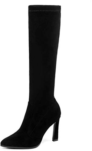 Toride Femme Bottes mi-mollets Stilettos Automne Hiver Cone Heel Slip On Party Stretch Suede Pointu Talon Sabot Talons Hauts
