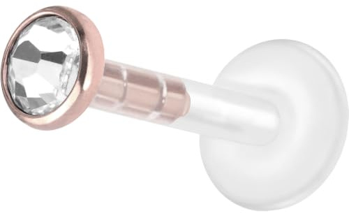PIERCINGLINE Bioplast Labret-Piercing mit Plug-in System - Kristallstecker aus Chirurgenstahl - Piercing Nase Ohr Lippe - 4 Farben und Größen