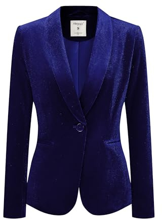 Allegra K Damkontorskappa enfärgad halsduk krage knapp sammet blazer, Kungsblå, M