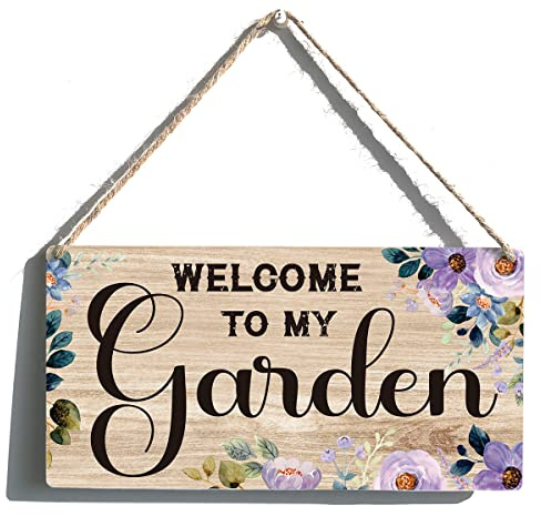 Welcome to My Garden Sign Gift Farmhouse Garden Wooden Hanging Sign Plaque Retro Wall Art Decor for Home Decoration 12 x 6 Inches