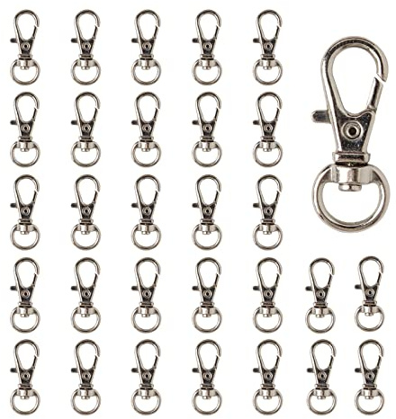 TAIYOU 30pcs Schwenker Hummer Haken 32mm Drehbare Karabinerhaken Schlüsselanhänger Karabiner Kleine Lanyard Karabinerhaken zur Produktion von Handgemachten Taschen Rucksäcke Basteln Silber