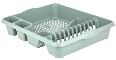 Celino® - Escurridor de platos de cocina de plástico grande, escurridor de platos, escurridor de platos, color plateado