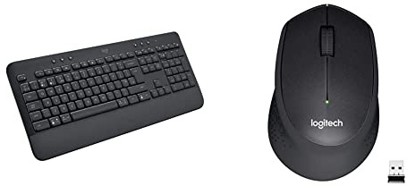 Logitech Signature K650 Wireless Keyboard with Wrist Rest, Full-Size, BLE Bluetooth or Logi Bolt USB, Grey & M330 SILENT PLUS Wireless Mouse, 2.4GHz with USB Nano Receiver, Black