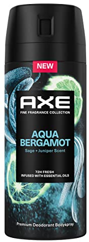 Axe Desodorante Aerosol 72h Aqua Bergamot para Hombre Fragancia Sabio y Enebro 150ml