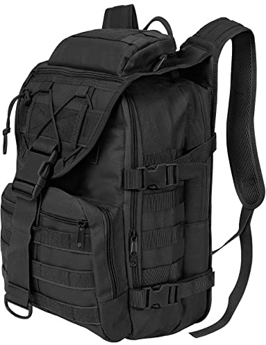 SHANNA Sac à Dos Militaire, 35L Grand Volume Sac à Dos Multifonction, Sacs Trekking Armée MOLLE Assaut Pack Combat Tactique pour La Randonnée en Plein Air Camping Pêche Chasse Sac D'urgence(Noir)